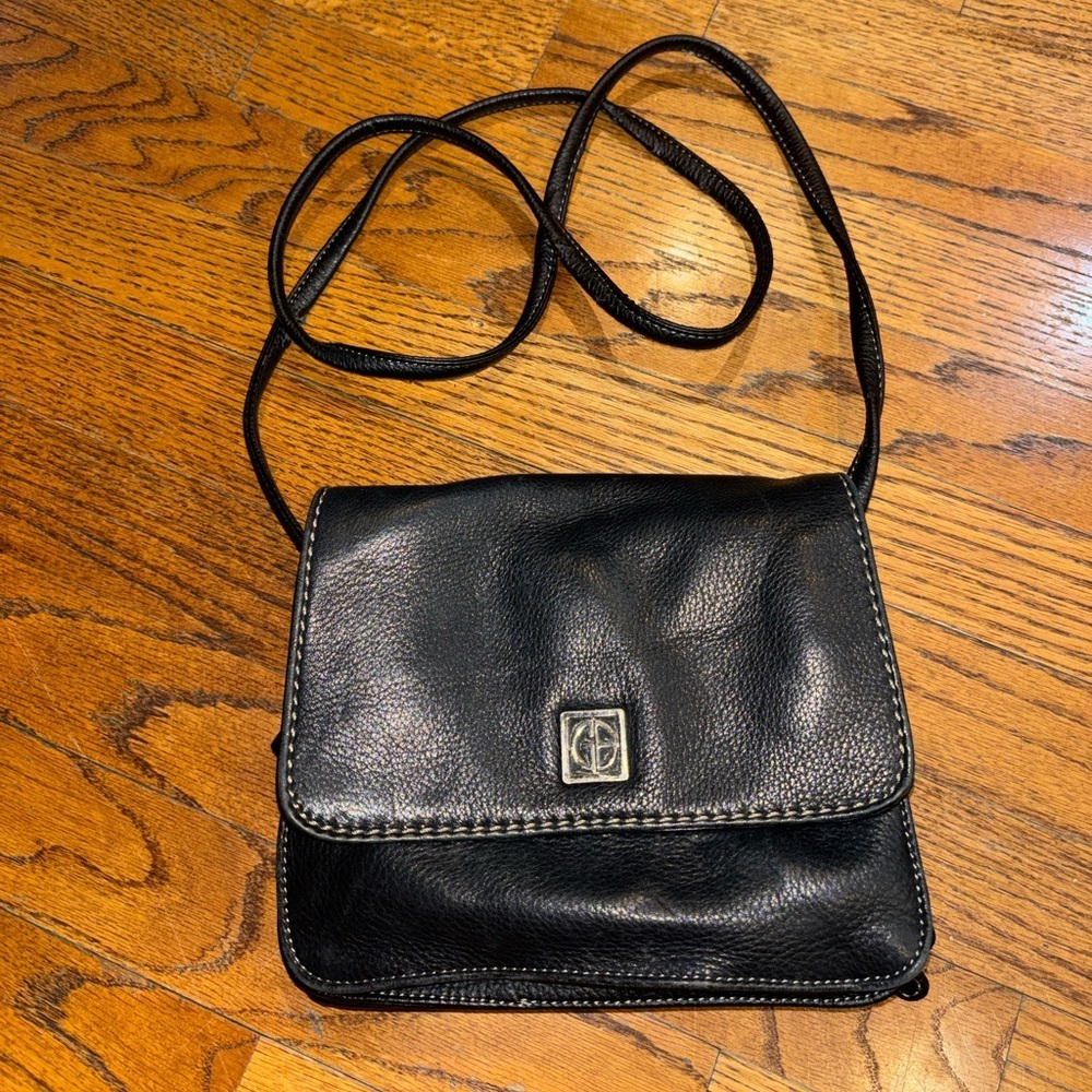 Gianni Bernini Leather Crossbody Black Purse Crossbody Bag Silver Hardware Small